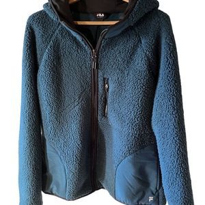Teal Faux Fur Hooded Jacket  Sz L. By Fila